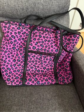 Vera Bradley Pink Leopard Quilted Tote with Black Trim